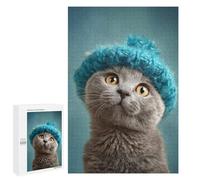 Cute Cat in Blue Hat Puzzle 1000 Pièces Educa Jouet en Bois Cadeau Unique Décoration Intérieure Jeu Éducatif Challenge Toy Adultes Et Enfants À Partir De 14 Ans 1000 PCS