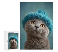 Cute Cat in Blue Hat Puzzle 1000 Pièces Educa Jouet en Bois Cadeau Unique Décoration Intérieure Jeu Éducatif Challenge Toy Adultes Et Enfants À Partir De 14 Ans 300 PCS