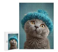 Cute Cat in Blue Hat Puzzle 1000 Pièces Educa Jouet en Bois Cadeau Unique Décoration Intérieure Jeu Éducatif Challenge Toy Adultes Et Enfants À Partir De 14 Ans 500 PCS