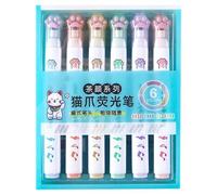 Cute Cat Paw Highlighter Pen, Pastel Color Marker Set, Quick Dry Ink Writing Tool, Smooth Glide Note Taking Marker, Portable Study Stationery Kit, School Office Supply Pack for Students