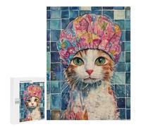 Cute Cat Shower Cap Painting Puzzle 1000 Pièces Educa Jouet en Bois Cadeau Unique Décoration Intérieure Jeu Éducatif Challenge Toy Adultes Et Enfants À Partir De 14 Ans 500 PCS
