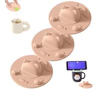 Cute Cat Silicone Tea Bag Holder & Mug Topper - Heat Resistant Squeezer Lid Prevents String Slipping - 3mm Thick Cover for Coffee & Milk Tea - Dishwasher Safe Gifts (Pink,3Pcs)