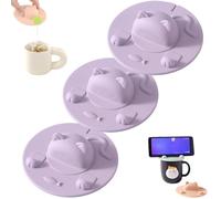 Cute Cat Silicone Tea Bag Holder & Mug Topper - Heat Resistant Squeezer Lid Prevents String Slipping - 3mm Thick Cover for Coffee & Milk Tea - Dishwasher Safe Gifts (Purple,3Pcs)