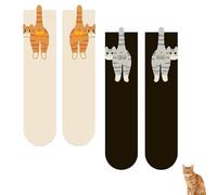 Cute Cat Socks with Balls, Cute Cotton Novelty Funny Animal Fun Crew Socks, Cat Ball Scute Cotton Novelty Funny (Black+White)