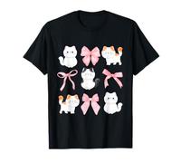 Cute Cats and Pink Bows Coquette Aesthetic Girls Women T-Shirt