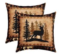 Cute Cerf Taie d'oreiller 40x40cm Pour Fille Garçon Enfants Cerf Chasse Taies d'oreillers Chambre Ours Paw Imprimer Arbres Modèle Housse de Coussin Exotique Style Brun Lot De 2 Housse Coussin