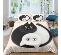 Cute chat duo Ensemble De Literie Microfibre 3 Pièces Imprimé en 3D Facile d'entretien Cartoon style de design Parure de Lit avec Taie d'oreiller Hypoallergique for Chambre à Coucher King（220x240cm）