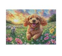 Cute Chiot Caniche Parmi Les Fleurs 300 Pièces Puzzle Collectionneur en Carton Haute Qualité Haute Difficulté Décoration Murale Oeuvre d'art Cadeau Noël Premium 300 PCS