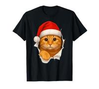 Cute Christmas Cat in Santa Hat Funny Kitten Lover Pet Cats T-Shirt