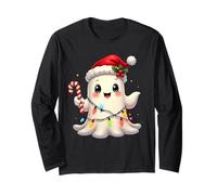 Cute Christmas Ghost Kawaii Santa Candy Cane Funny Xmas Manche Longue