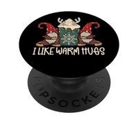 Cute Christmas GNOME Couple with Hot Cocoa I Like Warm Hugs PopSockets PopGrip Adhésif