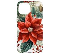 Cute Christmas Poinsettia Red Flower White Floral Winter Coque pour iPhone 15