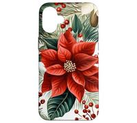 Cute Christmas Poinsettia Red Flower White Floral Winter Coque pour iPhone 16 Plus