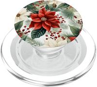 Cute Christmas Poinsettia Red Flower White Floral Winter PopSockets PopGrip pour MagSafe