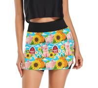 Cute Cochons Sunflowers Blue Women Short Skort, Active Skirt with Short, Women Hiking Skort, Cochons mignons tournesols bleus, XX-Large