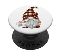 Cute Coffee GNOME in Buffalo Plaid for Café Lovers Caffeine PopSockets PopGrip Adhésif