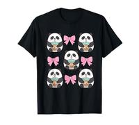 Cute Coquette Panda Pink Bows Drinking Boba Bubble Tea T-Shirt