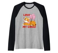 Cute Corgi Dog Lover Design with Balloons and Hearts Manche Raglan