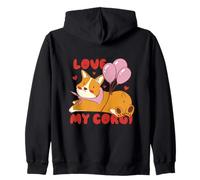 Cute Corgi Dog Lover Design with Balloons and Hearts Sweat à Capuche