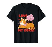 Cute Corgi Dog Lover Design with Balloons and Hearts T-Shirt