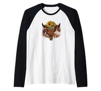 Cute Cow Print Decor Sunflower Country Boho Western Bull Manche Raglan
