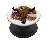 Cute Cow Print Decor Sunflower Country Boho Western Bull PopSockets PopGrip Adhésif