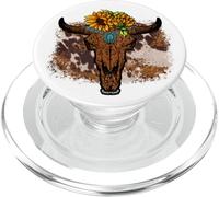Cute Cow Print Decor Sunflower Country Boho Western Bull PopSockets PopGrip pour MagSafe