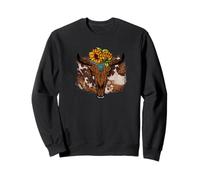 Cute Cow Print Decor Sunflower Country Boho Western Bull Sweatshirt