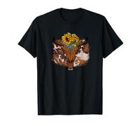 Cute Cow Print Decor Sunflower Country Boho Western Bull T-Shirt