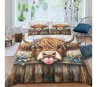 Cute Cow with Flowers Parure de Lit 3 pièces Microfibre Hypoallergique Imprimé en 3D Léger Rustic Farm Art Linge de Lit avec Fermeture Éclair Confortable for Adulte Single（140x200cm）