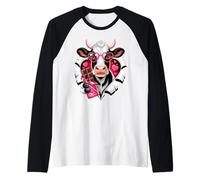 Cute Cow with Heart Glasses Holding Chocolate Manche Raglan