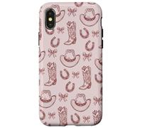 Cute Cowgirl Western Boots Hats Country Burgundy and Pink Coque pour iPhone X/XS