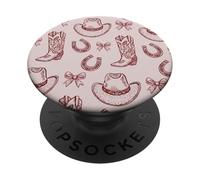 Cute Cowgirl Western Boots Hats Country Burgundy and Pink PopSockets PopGrip Adhésif
