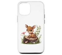Cute Deer Sitting on a Log Fawn Floral Coque pour iPhone 12/12 Pro