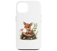 Cute Deer Sitting on a Log Fawn Floral Coque pour iPhone 13