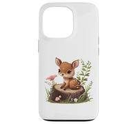 Cute Deer Sitting on a Log Fawn Floral Coque pour iPhone 13 Pro