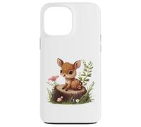 Cute Deer Sitting on a Log Fawn Floral Coque pour iPhone 13 Pro Max