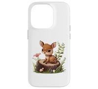 Cute Deer Sitting on a Log Fawn Floral Coque pour iPhone 14 Pro