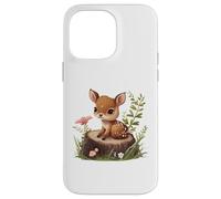 Cute Deer Sitting on a Log Fawn Floral Coque pour iPhone 14 Pro Max