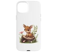 Cute Deer Sitting on a Log Fawn Floral Coque pour iPhone 15 Plus