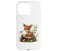 Cute Deer Sitting on a Log Fawn Floral Coque pour iPhone 15 Pro Max