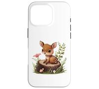 Cute Deer Sitting on a Log Fawn Floral Coque pour iPhone 16 Pro