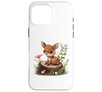 Cute Deer Sitting on a Log Fawn Floral Coque pour iPhone 16 Pro Max