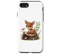 Cute Deer Sitting on a Log Fawn Floral Coque pour iPhone SE (2020) / 7/8