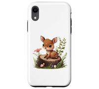 Cute Deer Sitting on a Log Fawn Floral Coque pour iPhone XR