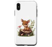 Cute Deer Sitting on a Log Fawn Floral Coque pour iPhone XS Max