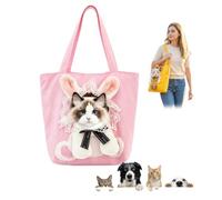 Cute Dew Head Shape Cat Bag, Breathable Canvas Pet Carrier Bag, Cat & Small Dog Carrier Tote with Adjustable Drawstring Opening, Lightweight Foldable Travel Carrier (E,M)