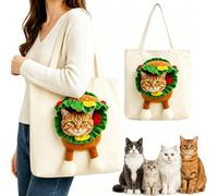 Cute Dew Head Shape Cat Bag, Paw P ag Portable Pet Canvas Shoulder Carrier Tote for Small Dogs & Cats, Portable Carrying Handbag for Travel Shopping Camping Daily Outings (#Hamburger,37 * 37cm)