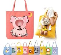 Cute Dew Head Shape Cat Bag, Pets Carrier Shoulder Bag, Portable Canvas Tote, Breathable Dogs Carrying Adjustable Drawstring Opening Top Snap Inner Tether Clip (E,XL)