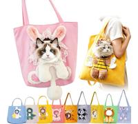 Cute Dew Head Shape Cat Bag, Pets Carrier Shoulder Bag, Portable Canvas Tote, Breathable Dogs Carrying Adjustable Drawstring Opening Top Snap Inner Tether Clip (A,XL)